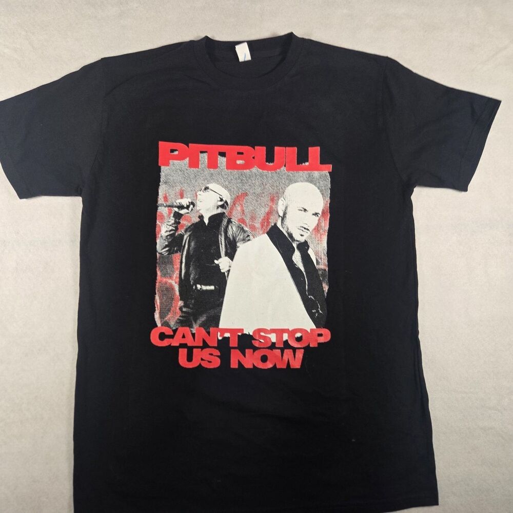 Pitbull Can't Stop US Now Music T-Shirt Tour Mens L Black Crew Neck Short Sleeve